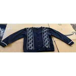 Liz Claiborne Lizsport Knit Button Up Sweater, Navy Blue White Cardigan Pullover